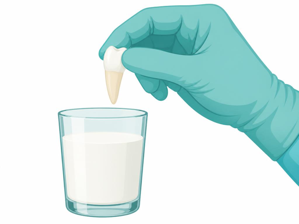 Hold the tooth by the crown only — never the root — and store it in milk if it can't be replanted straight away.